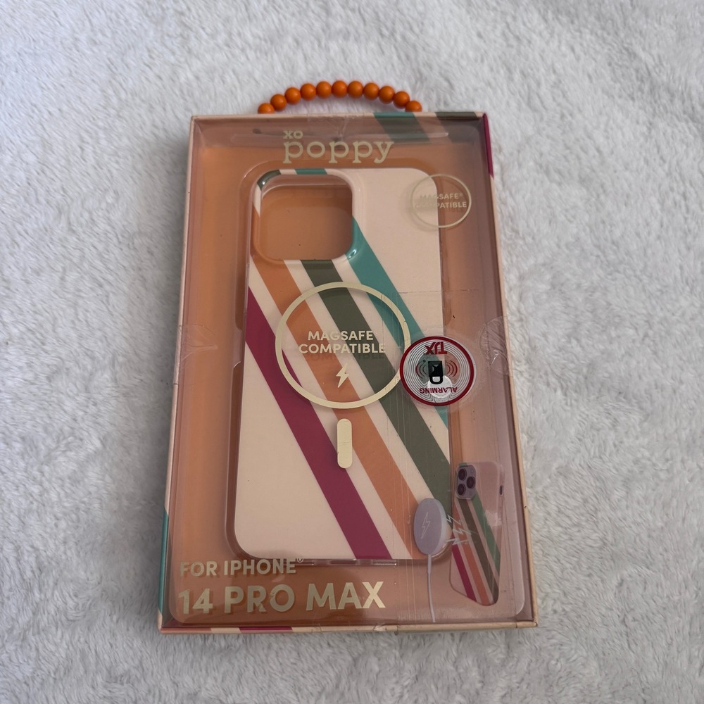 XO Poppy for iPhone 14 Pro Max Case MagSafe Compatible Striped Neutral NIP